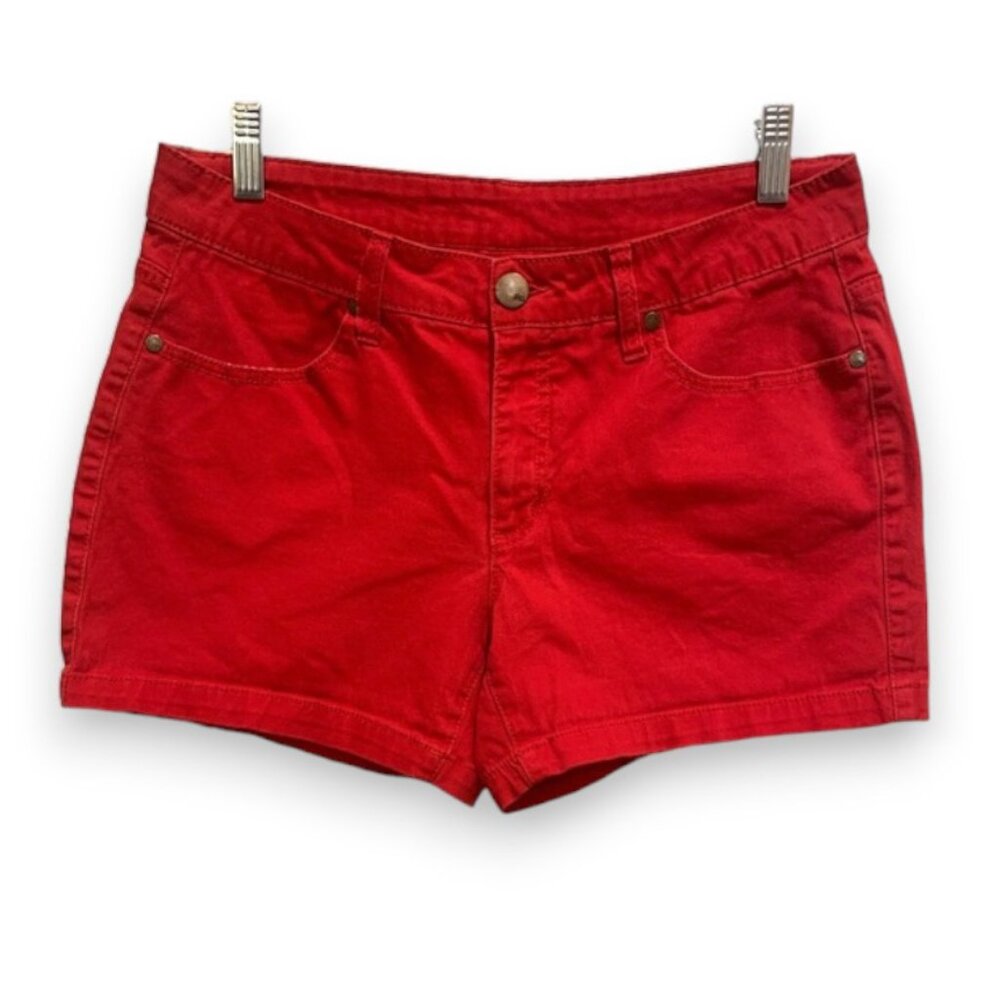 2 FOR $15 Faded Glory Mid Rise Red Jean Shorts Size 12